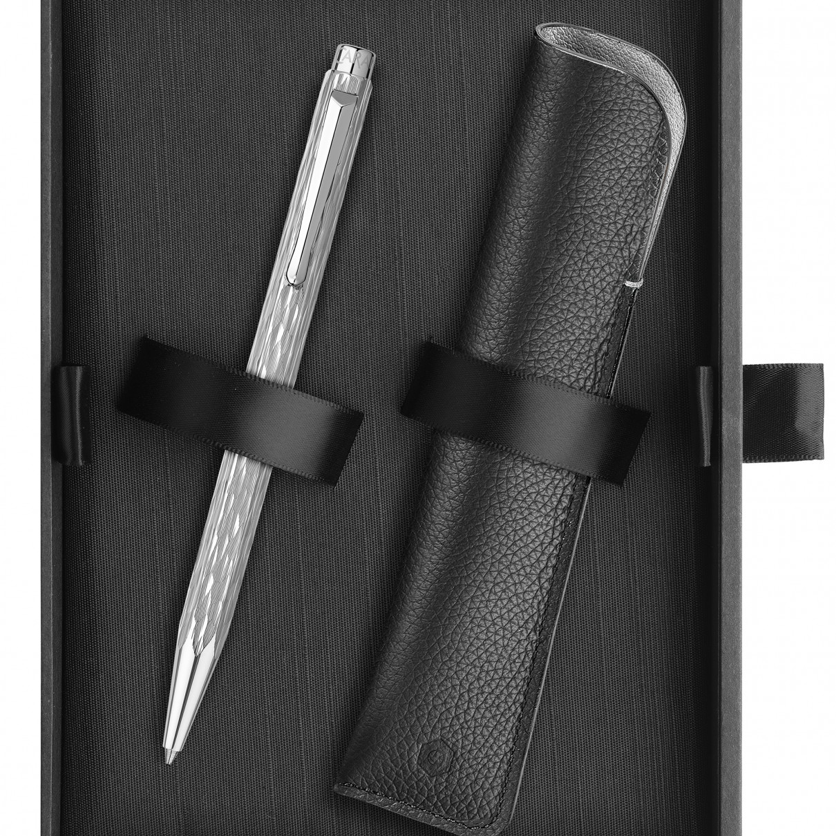 Caran d'Ache Ecridor Ballpoint Pen & Leather Case Set - "Venetian" Palladium Coated