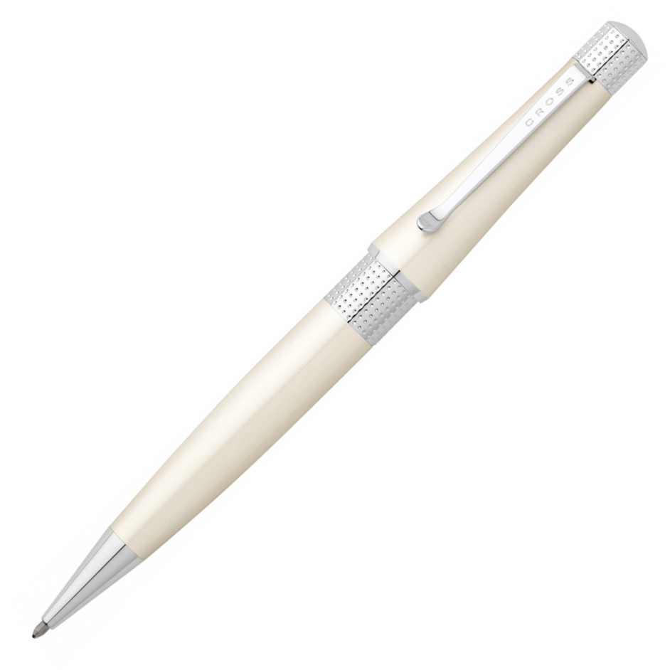 Cross Beverly Ballpoint Pen - Pearlescent White Lacquer Chrome Trim
