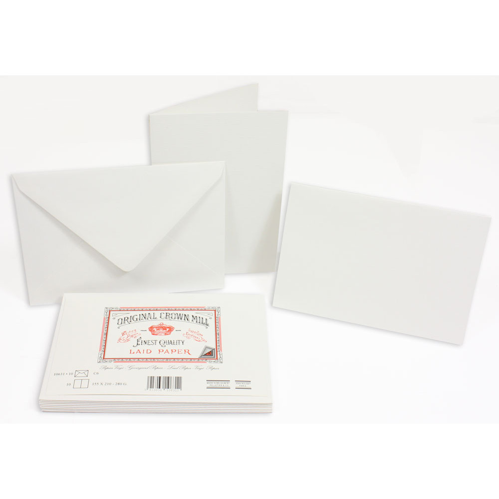 Crown Mill Classics C6 Set of 10 Folded Cards and Envelopes - White