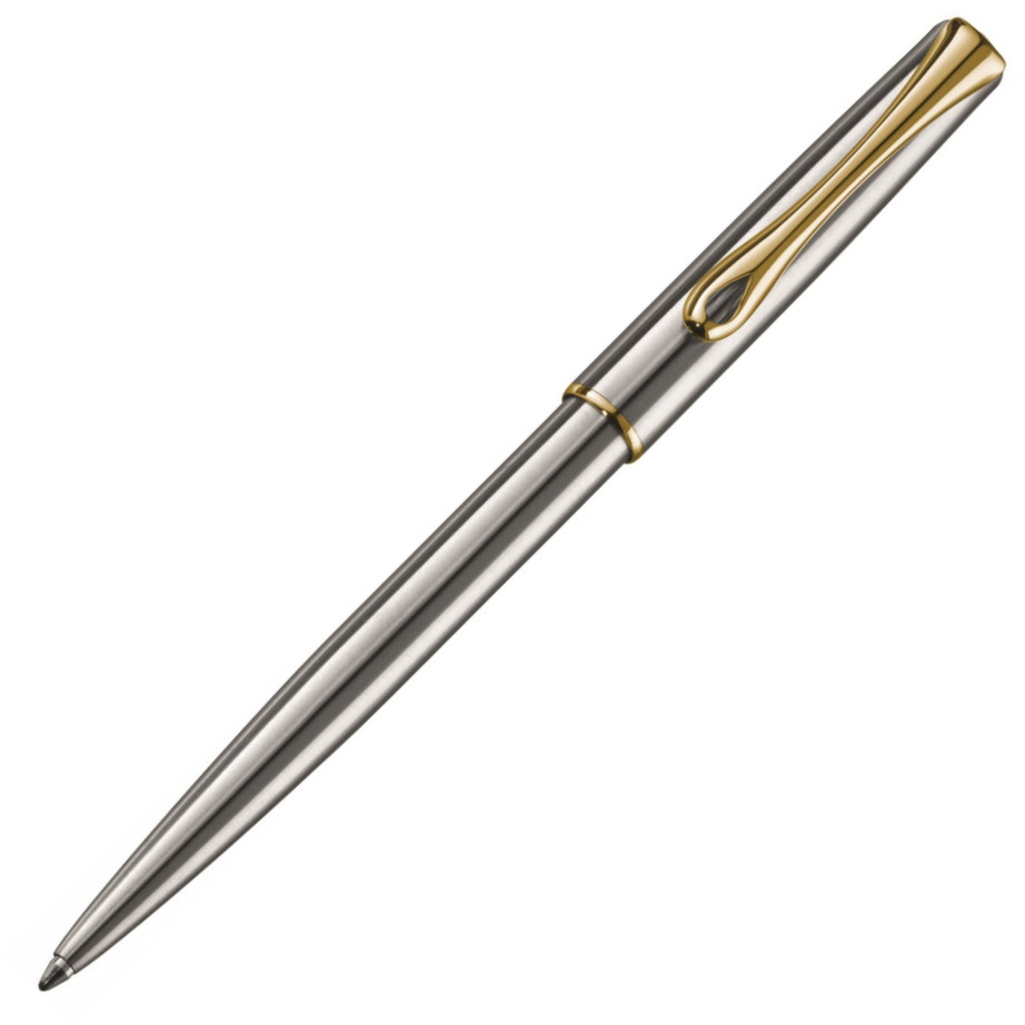 Diplomat Traveller Ballpoint Pen - Stainless Steel Gold Trim