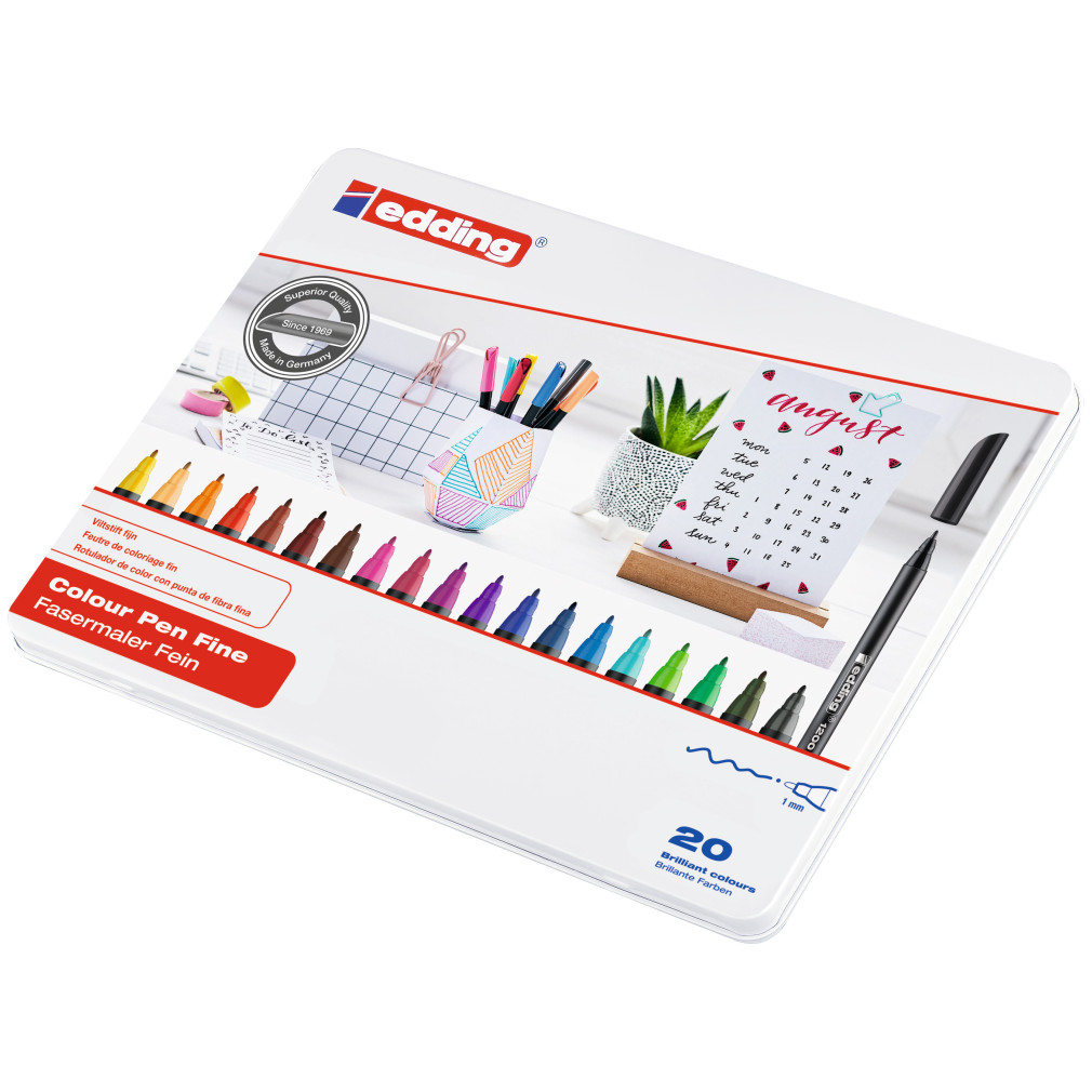 Edding 1200 Fibre Tip Pens - Assorted Colours (Tin of 20)
