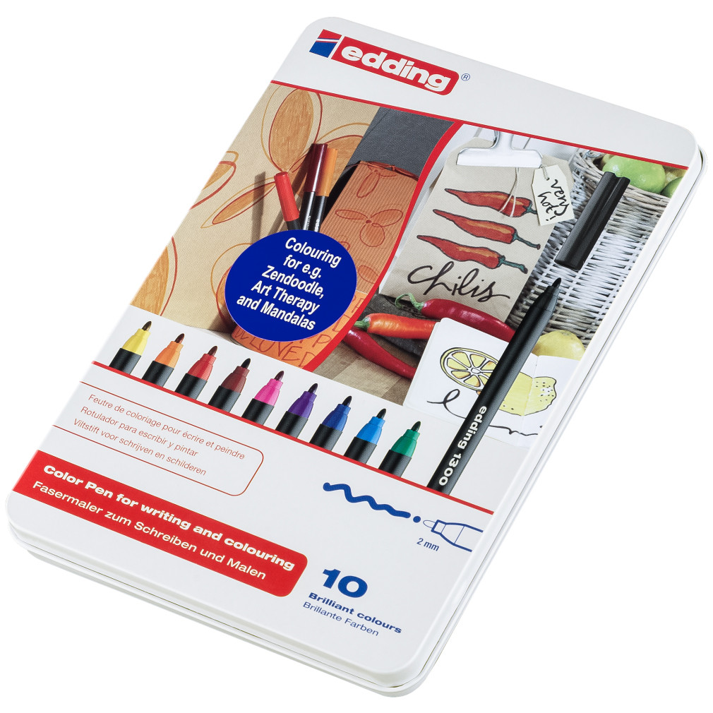 Edding 1300 Fibre Tip Pens - Assorted Colours (Tin of 10)
