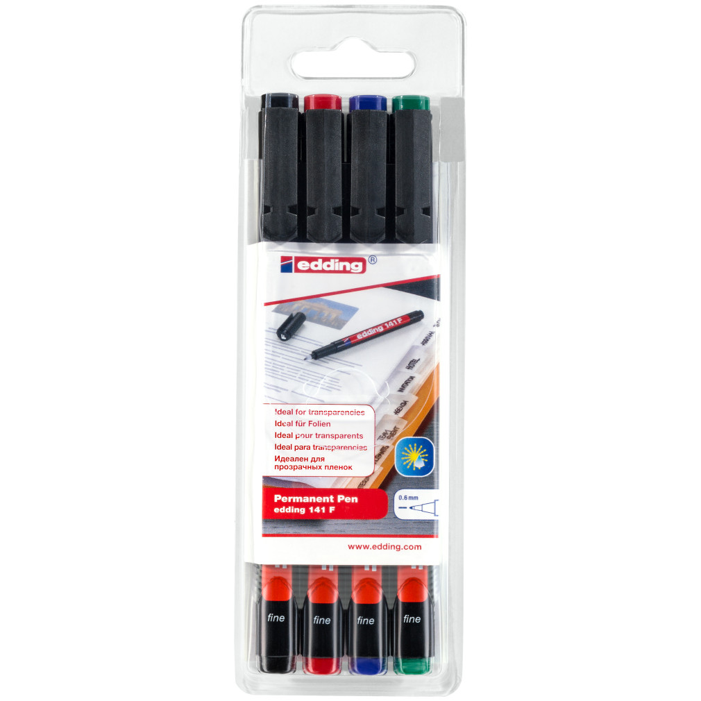 Edding 141 Permanent Pens - Assorted Colours (Wallet of 4)