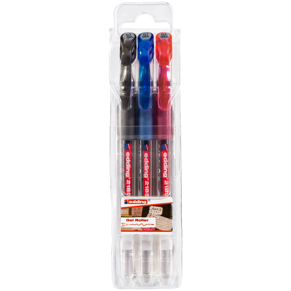 Edding 2185 Gel Rollerball Pens - Assorted Colours (Wallet of 3)