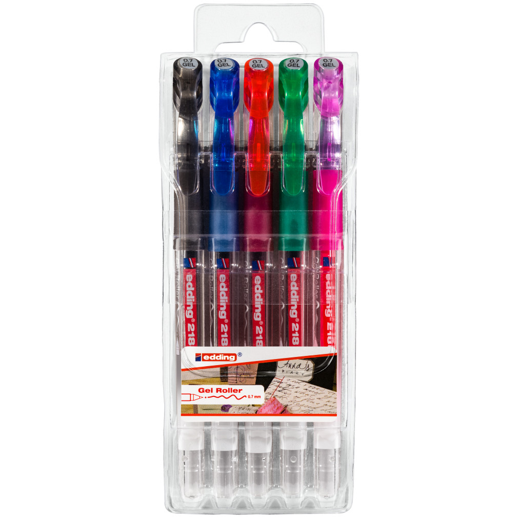 Edding 2185 Gel Rollerball Pens - Assorted Colours (Wallet of 5)