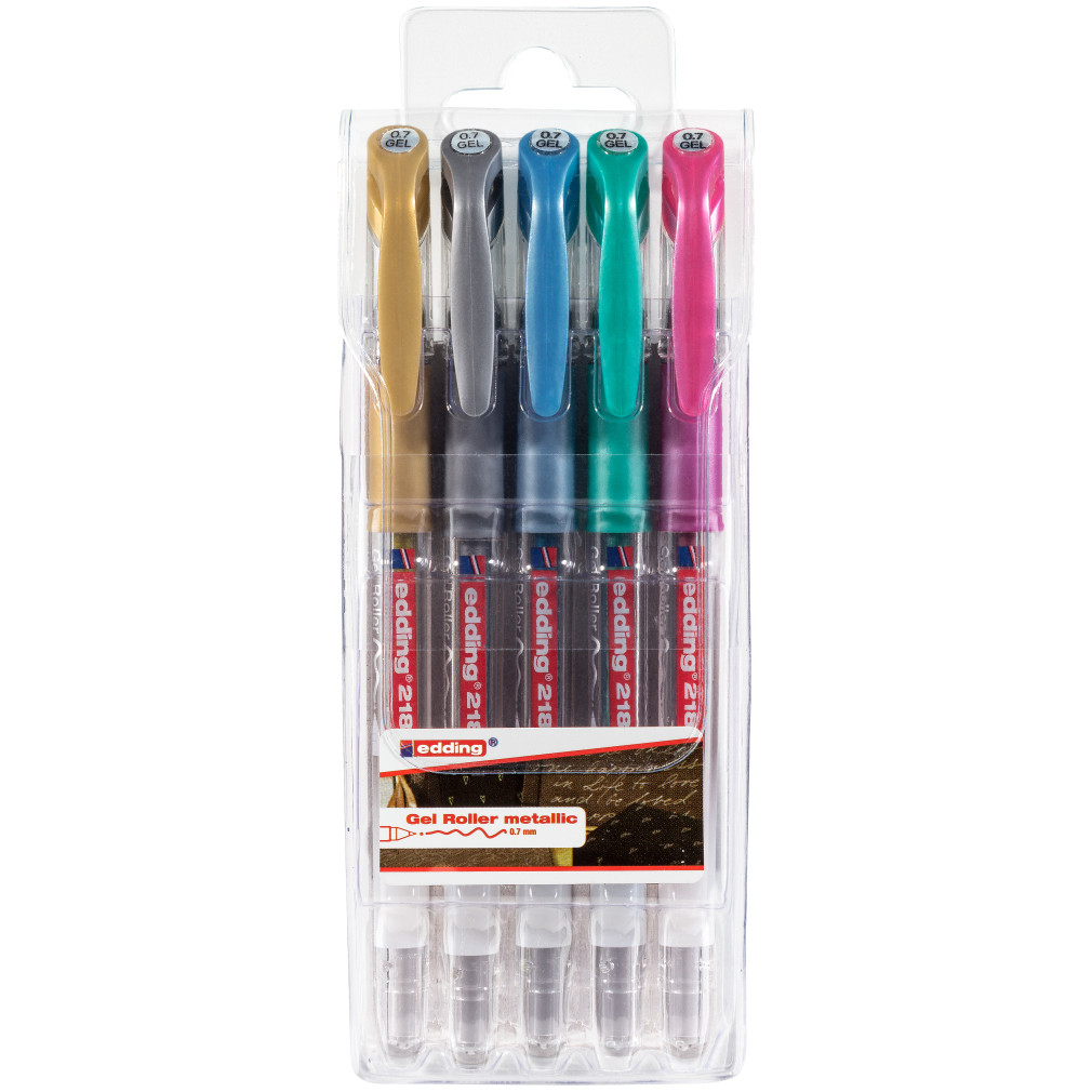 Edding 2185 Gel Rollerball Pens - Assorted Metallic Colours (Wallet of 5)