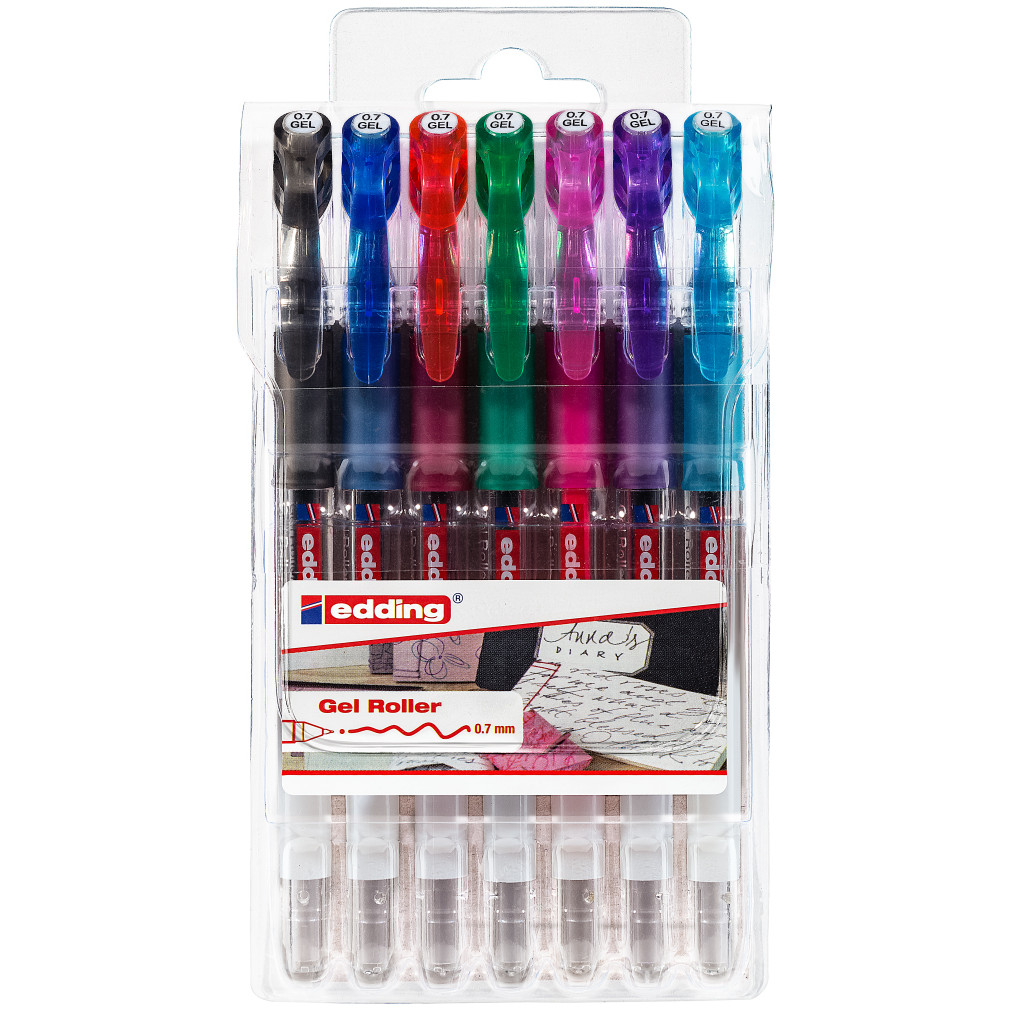 Edding 2185 Gel Rollerball Pens - Assorted Colours (Wallet of 7)
