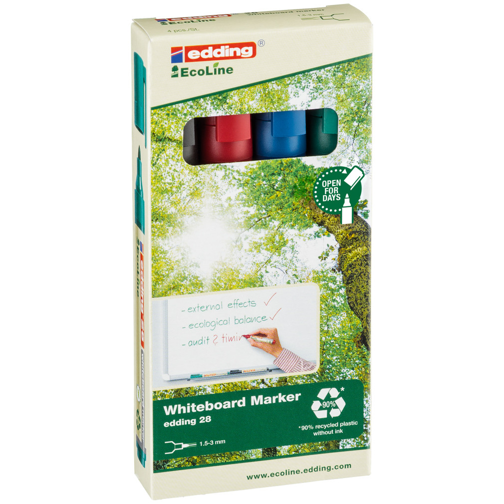 Edding 28 EcoLine Whiteboard Markers - Assorted Colours (Pack of 4)