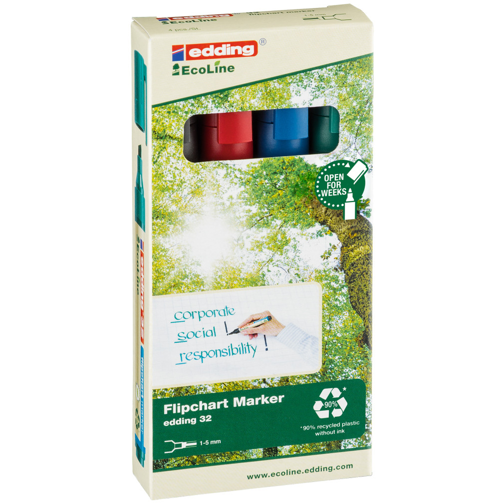 Edding 32 Ecoline Flipchart Markers - Assorted Colours (Pack of 4)