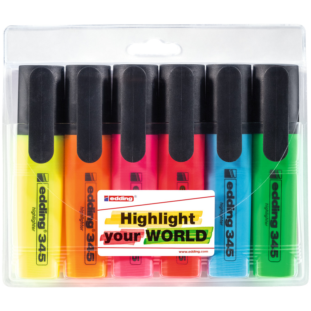 Edding 345 Highlighters - Assorted Colours (Wallet of 6)
