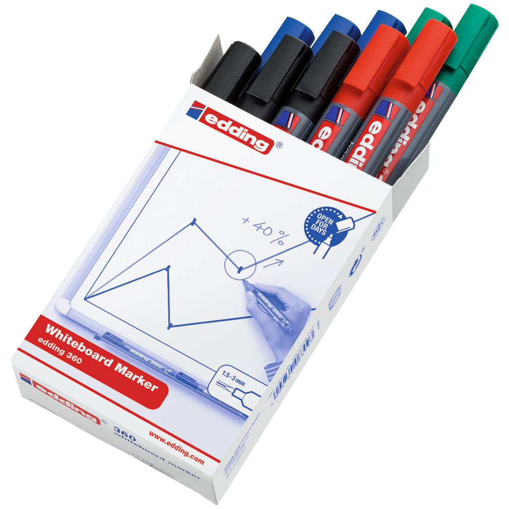 Edding 360 Whiteboard Markers - Assorted Colours (Pack of 10)