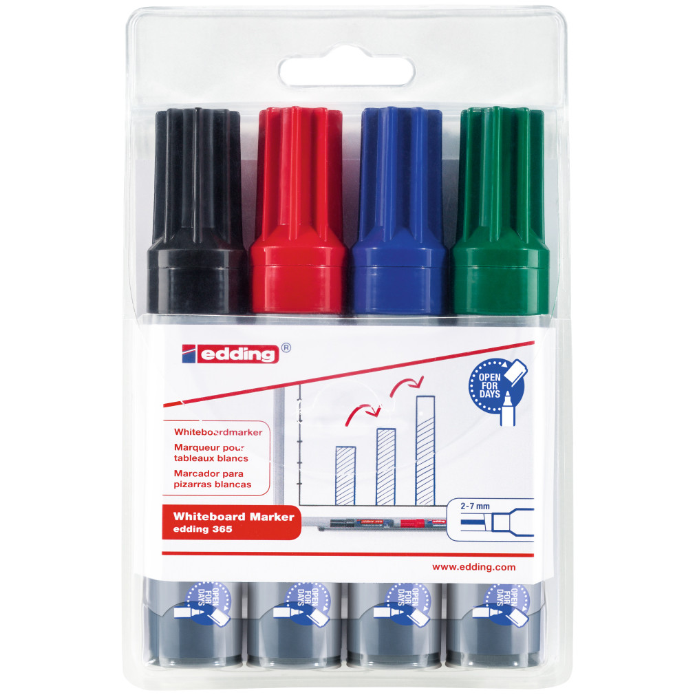 Edding 365 Whiteboard Markers - Assorted Colours (Wallet of 4)