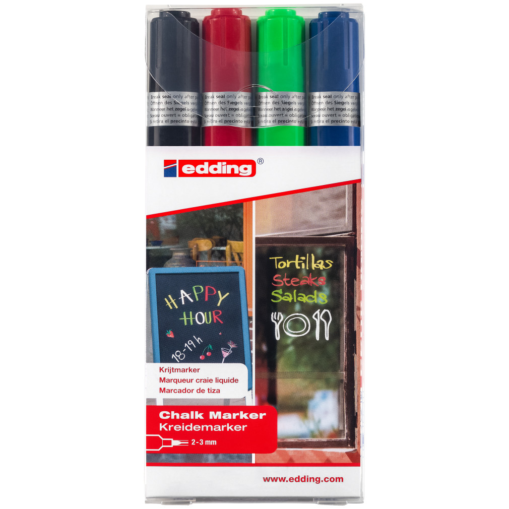 Edding 4095 Chalk Markers - Assorted Colours (Wallet of 4)