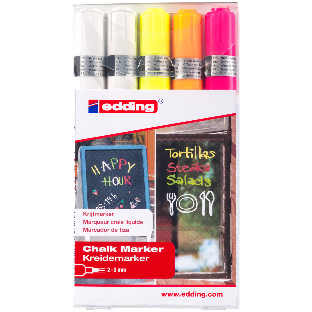 Edding 4095 Chalk Markers - Assorted Neon Colours (Wallet of 5)