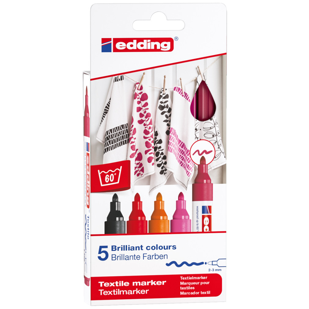 Edding 4500 Textile Markers - Assorted Warm Colours (Pack of 5)