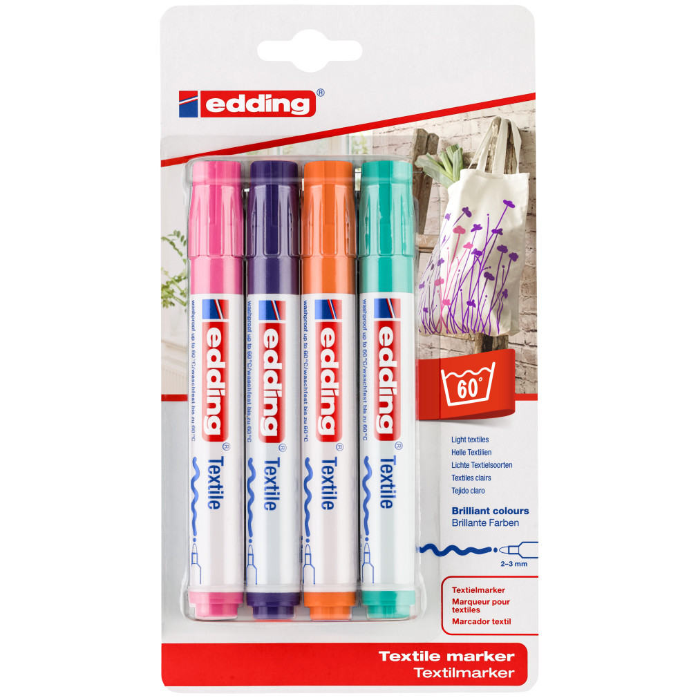 Edding 4500 Textile Markers - Assorted Fun Colours (Blister of 4)