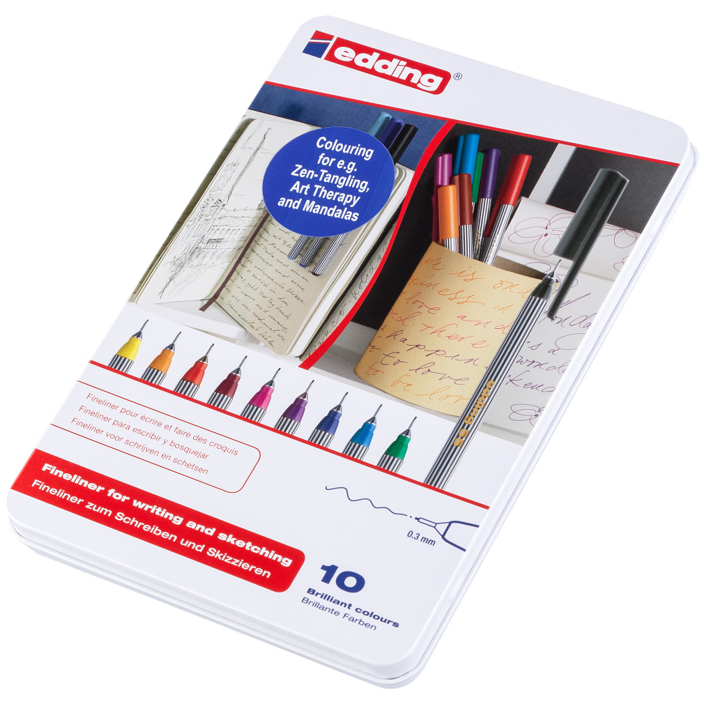 Edding 55 Fineliners - Assorted Colours (Tin of 10)