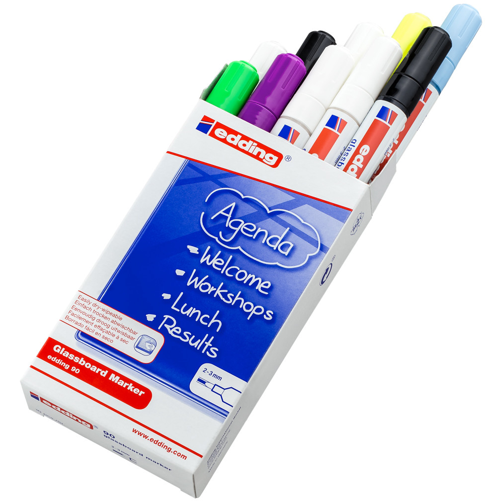 Edding 90 Glassboard Markers - Assorted Colours (Pack of 10)