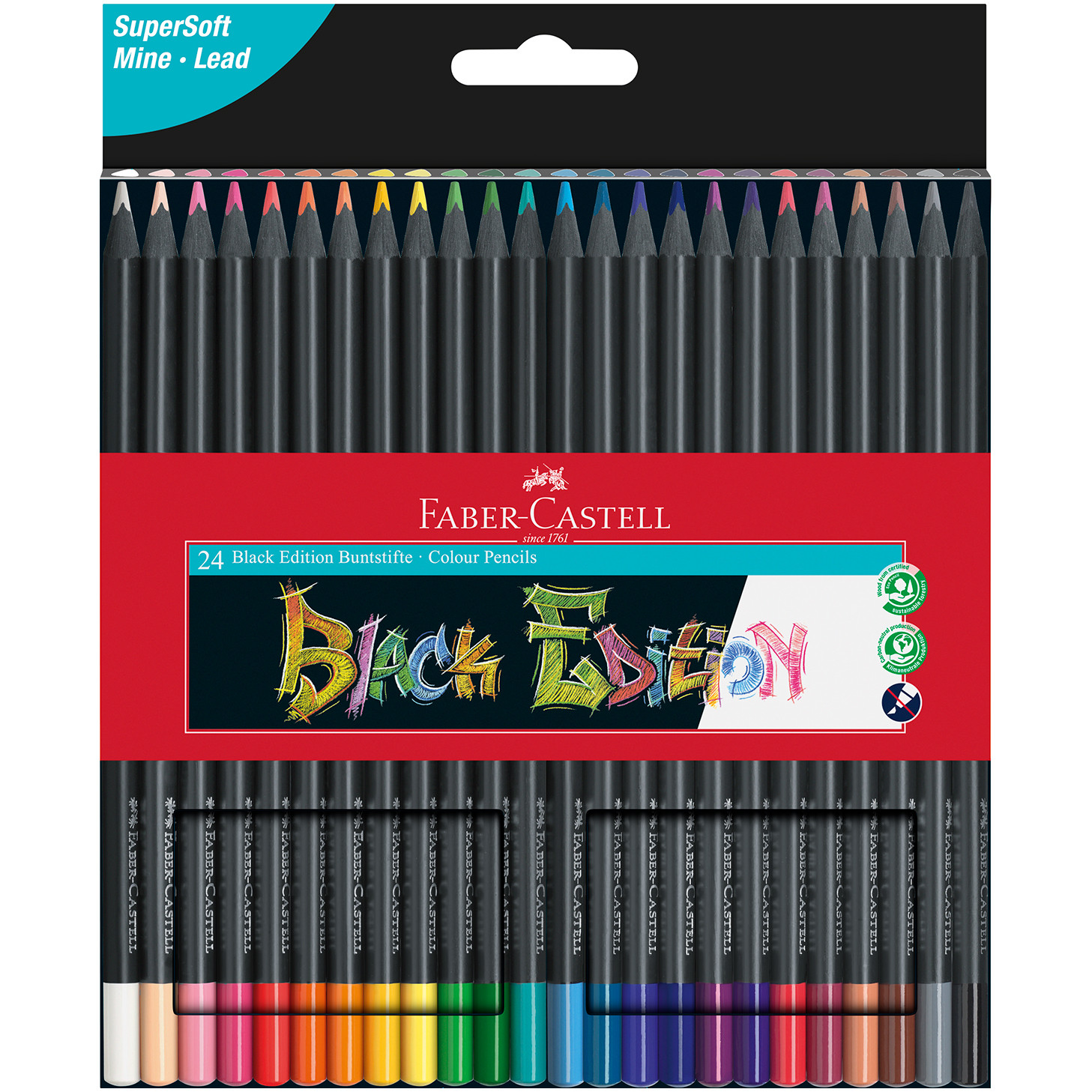 Faber-Castell Black Edition Colouring Pencils - Assorted Colours (Pack of 24)