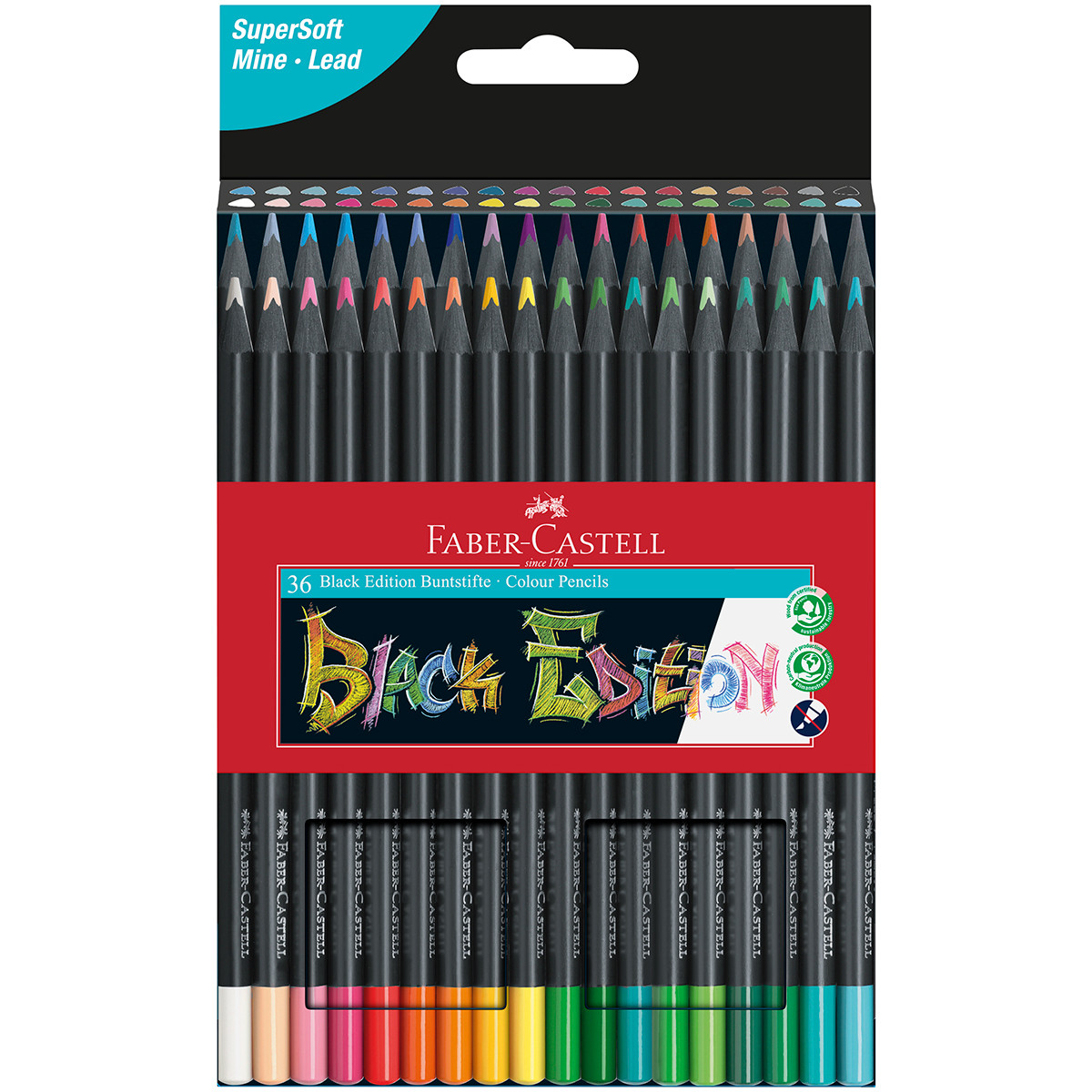 Faber-Castell Black Edition Colouring Pencils - Assorted Colours (Pack of 36)
