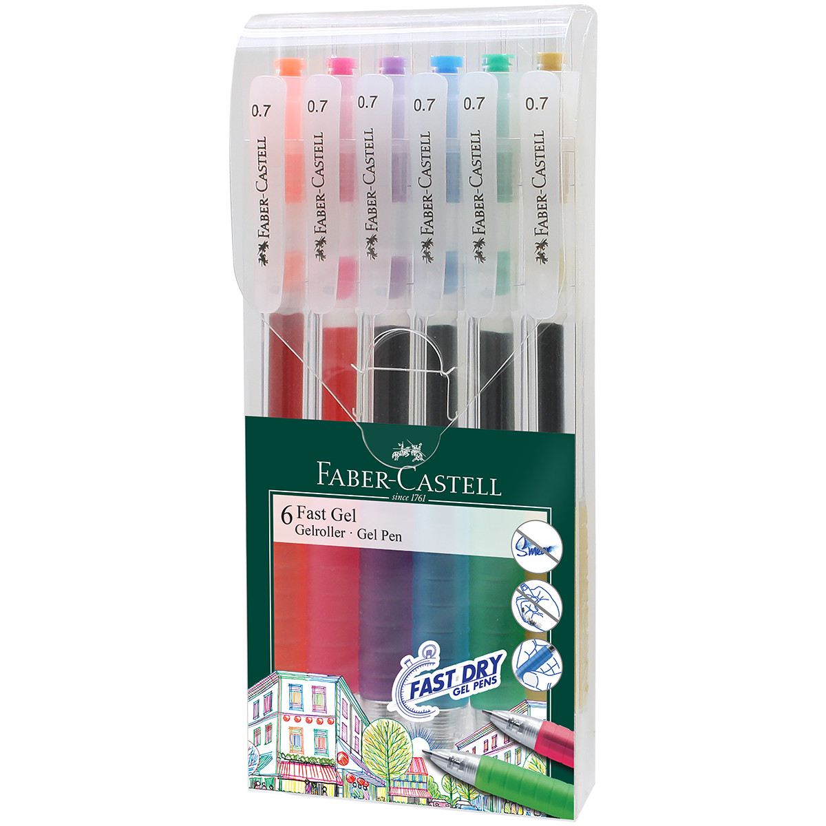 Faber-Castell Fast Gel Pens - Assorted Colours (Pack of 6)