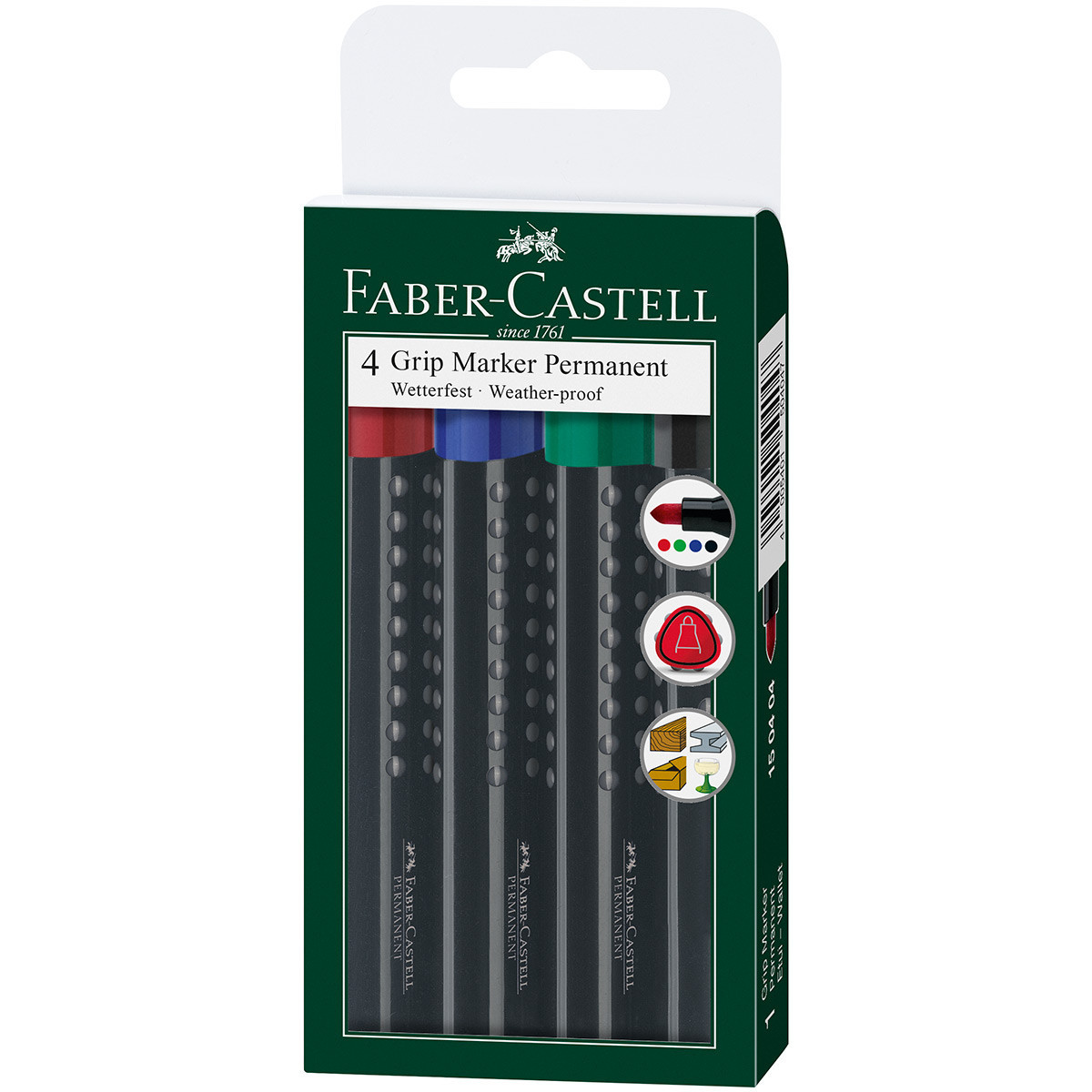 Faber-Castell Permanent Grip Marker - Bullet Tip - Assorted Colours (Wallet of 4)