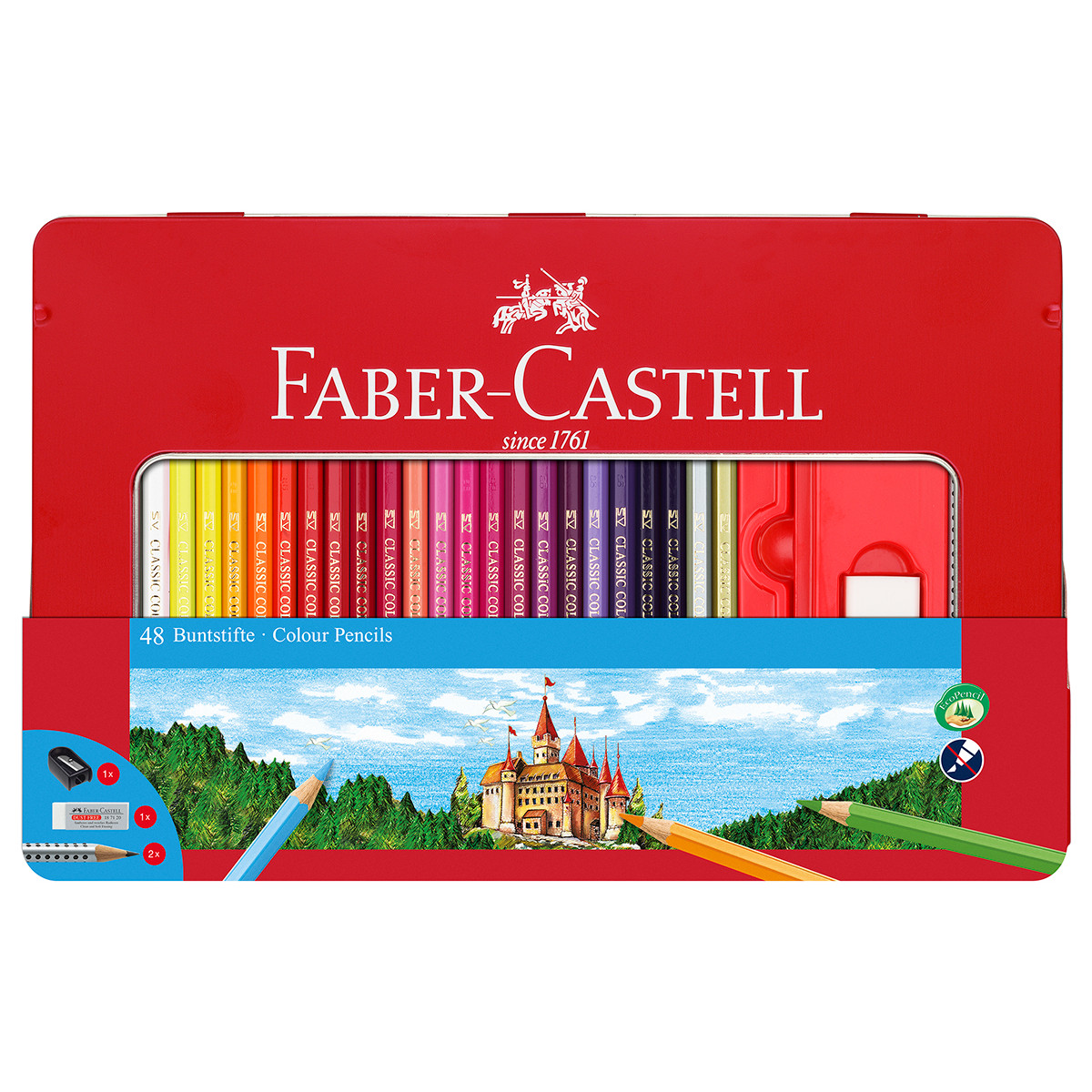Faber-Castell Hexagonal Colouring Pencils - Assorted Colours (Tin of 48)