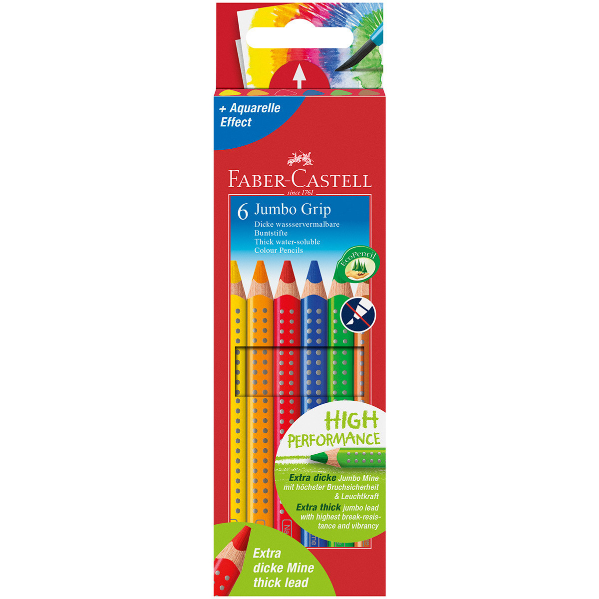 Faber-Castell Jumbo Grip Colouring Pencils - Assorted Colours (Pack of 6)