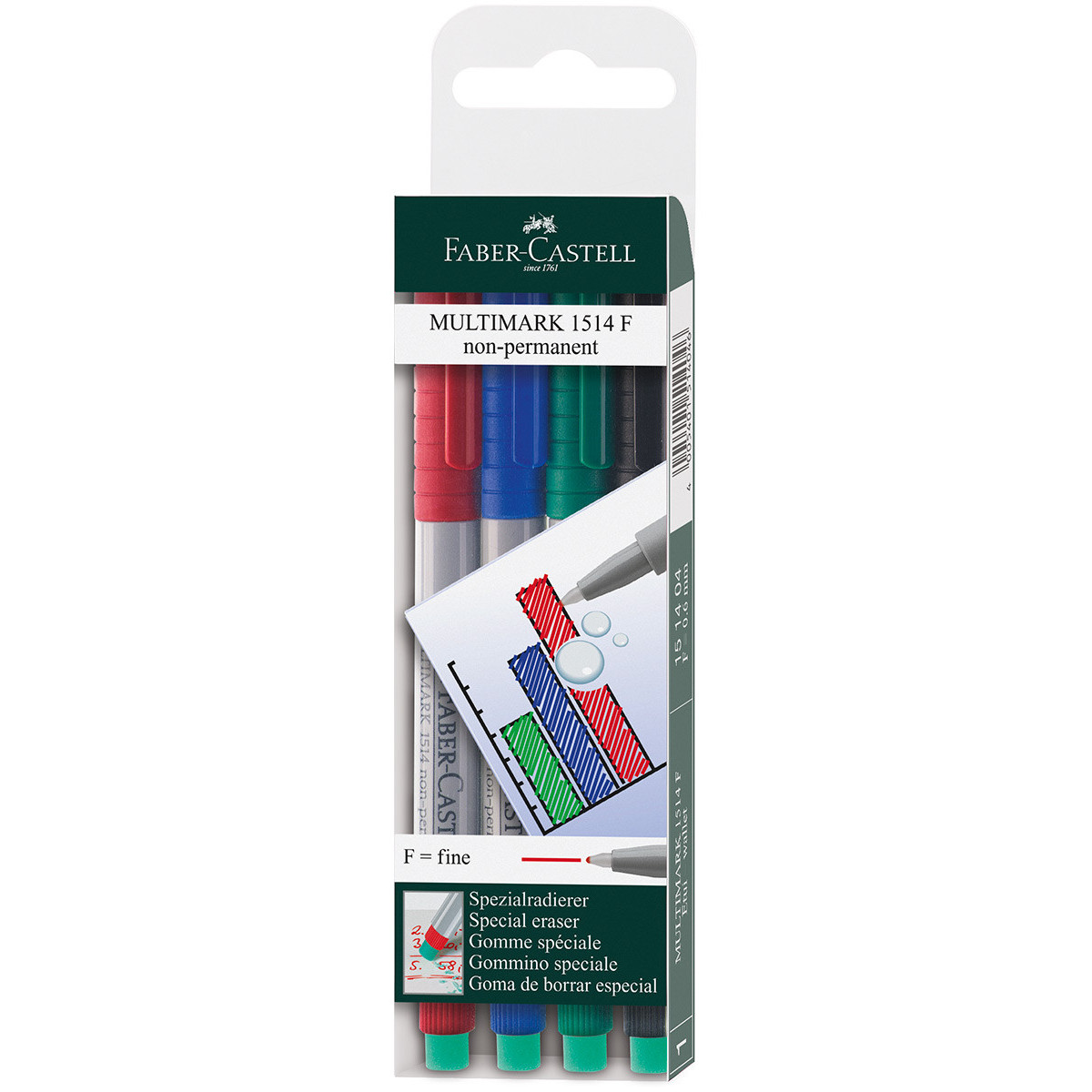 Faber-Castell Multimark Non-Permanent Marker - Fine - Assorted Colours (Pack of 4)
