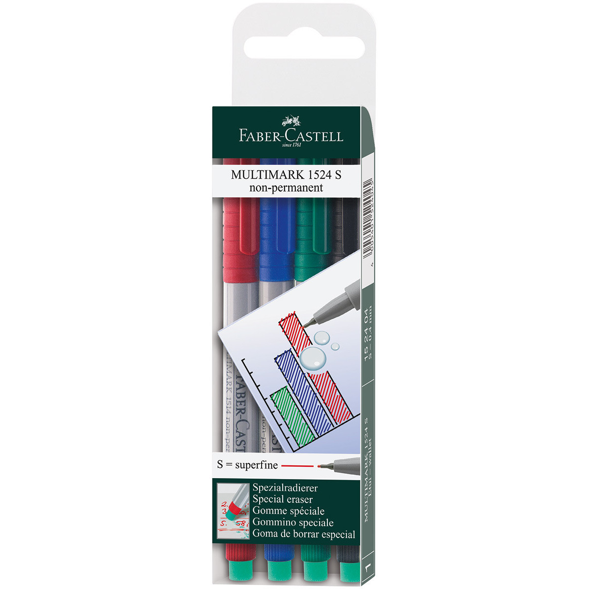 Faber-Castell Multimark Non-Permanent Marker - Super Fine - Assorted Colours (Pack of 4)