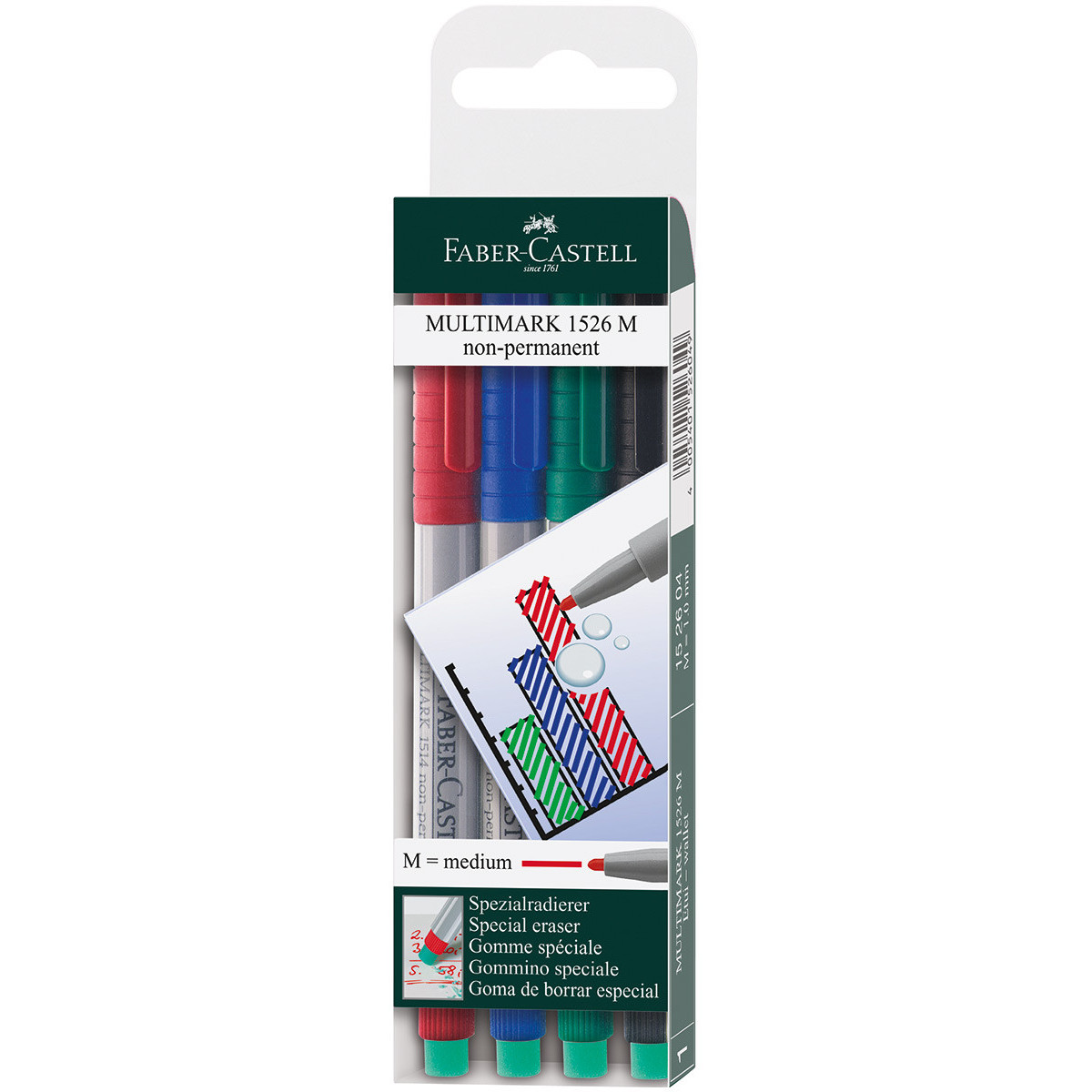 Faber-Castell Multimark Non-Permanent Marker - Medium - Assorted Colours (Pack of 4)