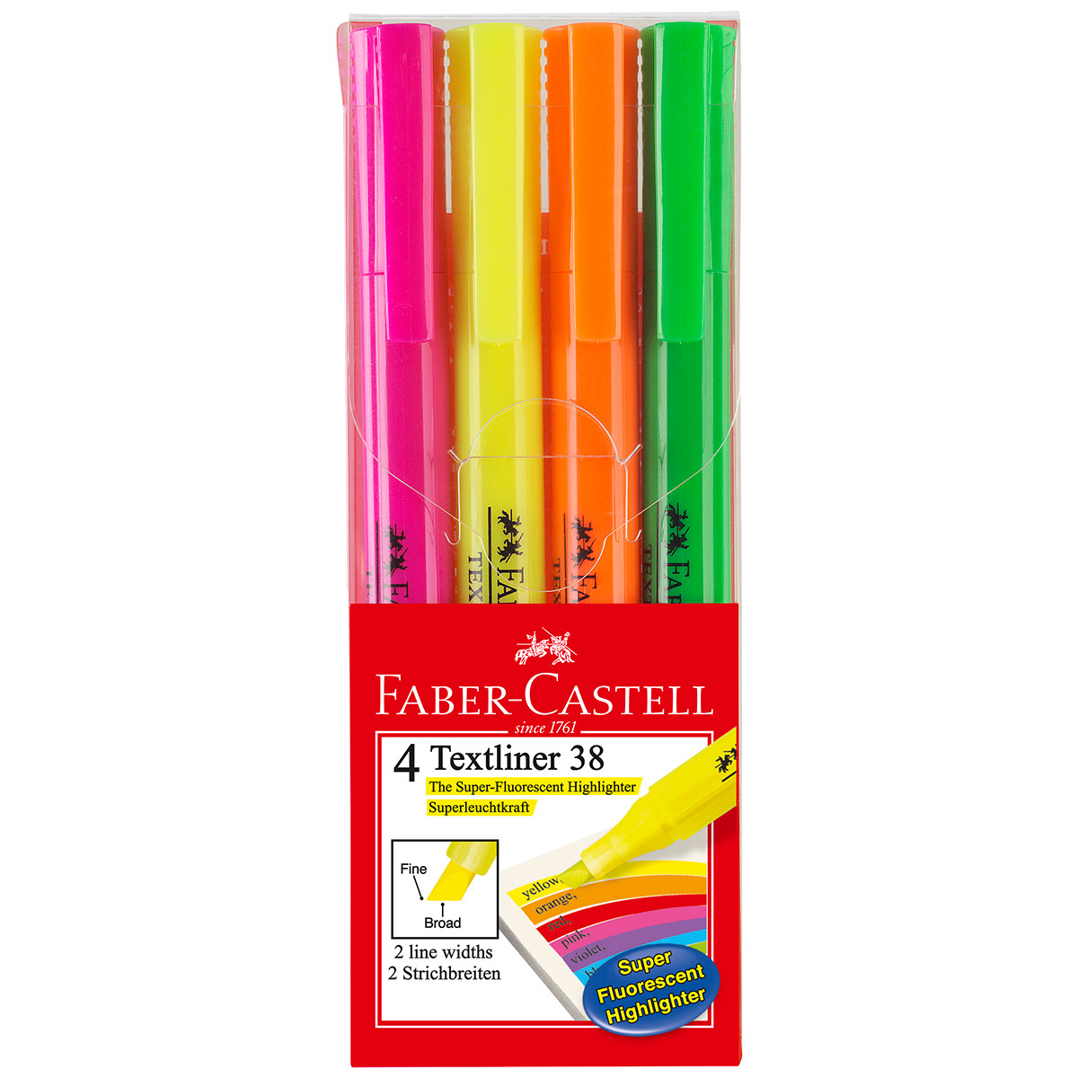 Faber-Castell Textliner 38 Highlighters - Assorted Colours (Wallet of 4)