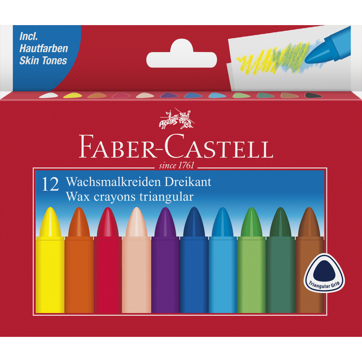 Faber-Castell Wax Triangular Crayons - Box of 12, 120010