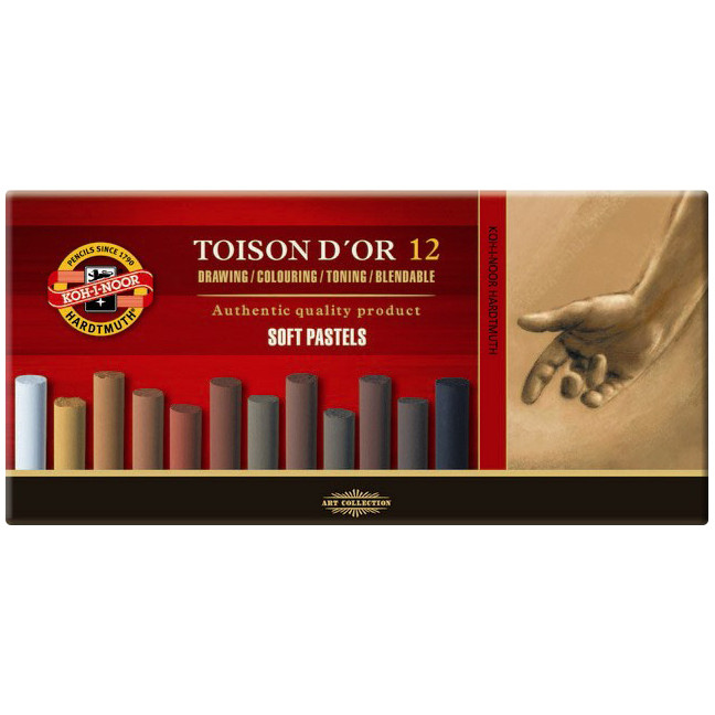 Koh-I-Noor 8522 Artist's Round Dry Chalks - Assorted Brown Colours (Pack of 12)