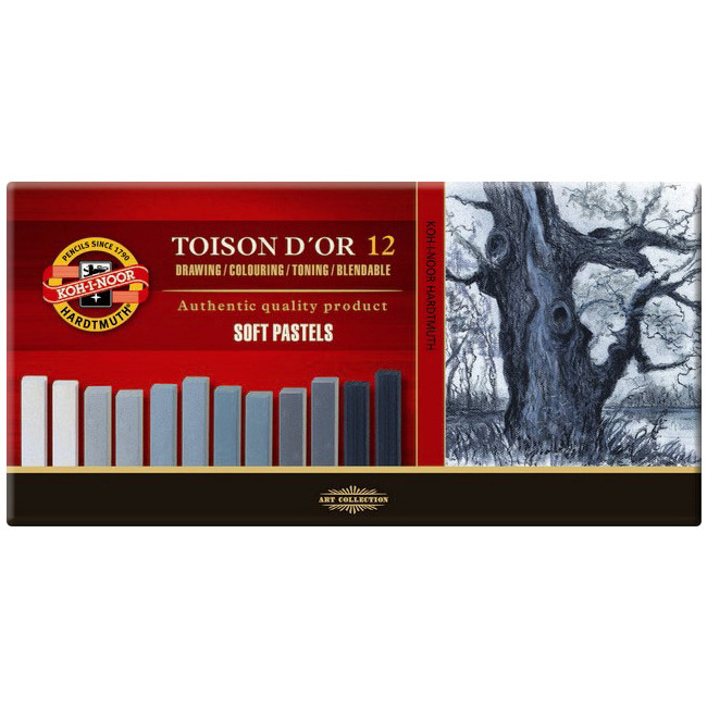 Koh-I-Noor 8592 Artist's Square Dry Chalks - Assorted Grey Colours (Pack of 12)