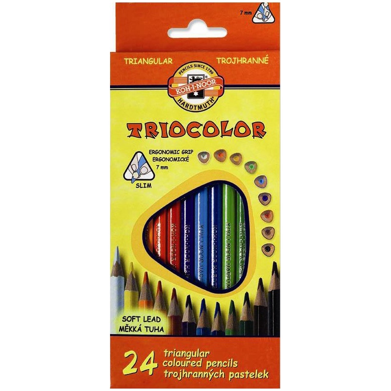 Koh-I-Noor 3134 Triangular Coloured Pencils - Assorted Colours (Pack of 24)