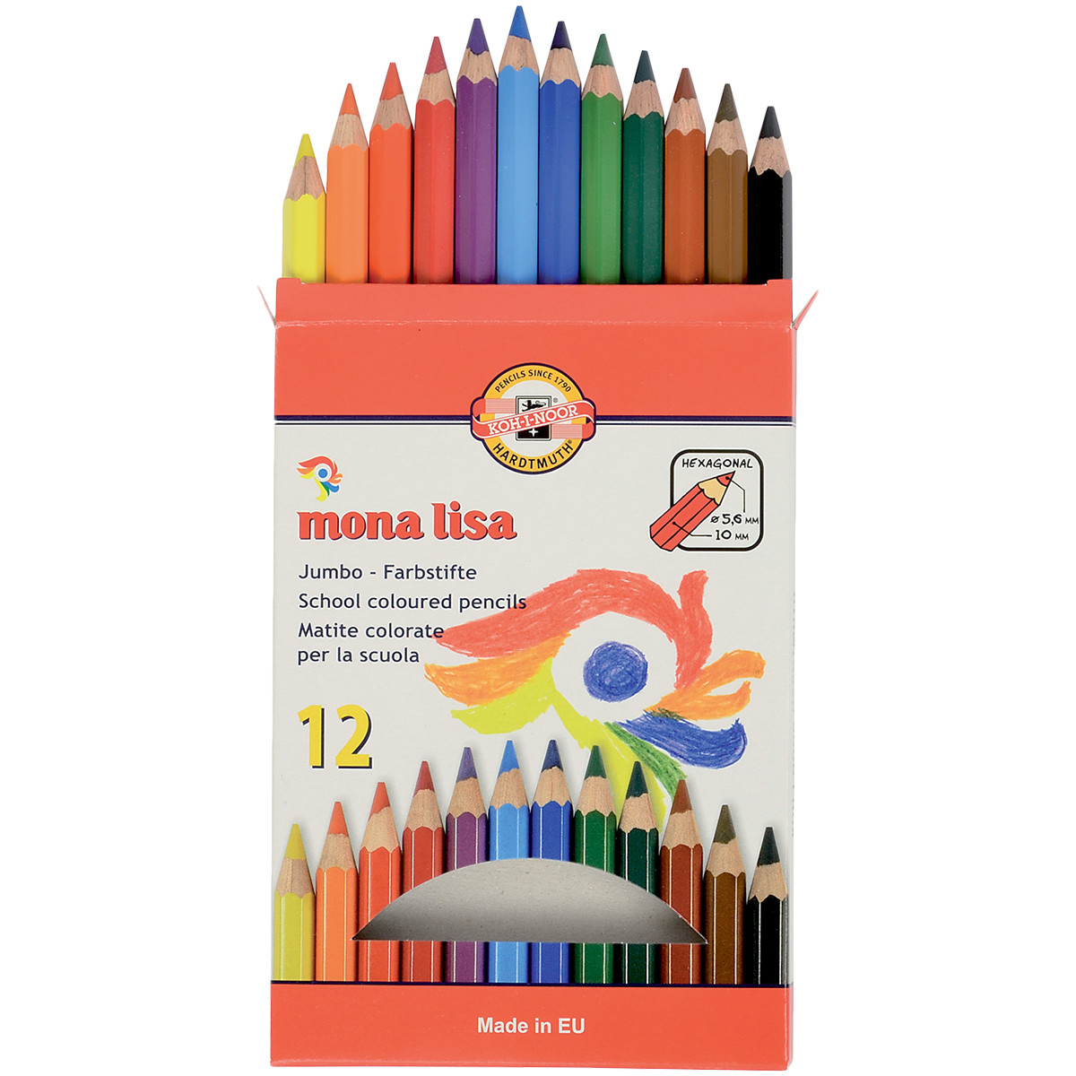Koh-I-Noor 3372 Mona Lisa Jumbo Coloured Pencils - Assorted Colours (Pack of 12)