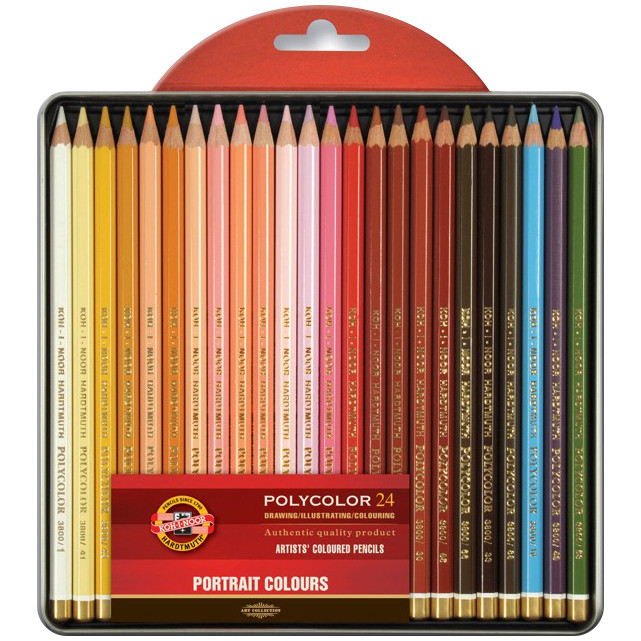 Dry Colored Pencils Set Koh-i-noor Polycolor 3822 3824 in Metal Case High  Quality Grey Brown Portrait Landscape Line for Artist Drawing 