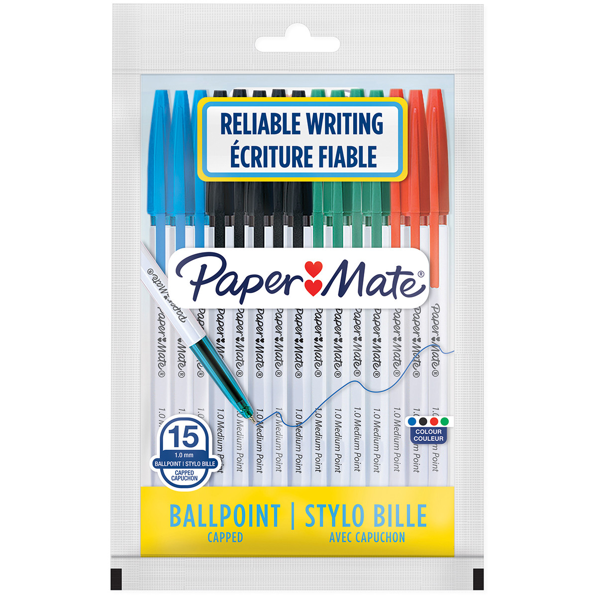 Papermate 045 Capped Ballpoint pen - Medium - Assorted Colours (Pack of 15)