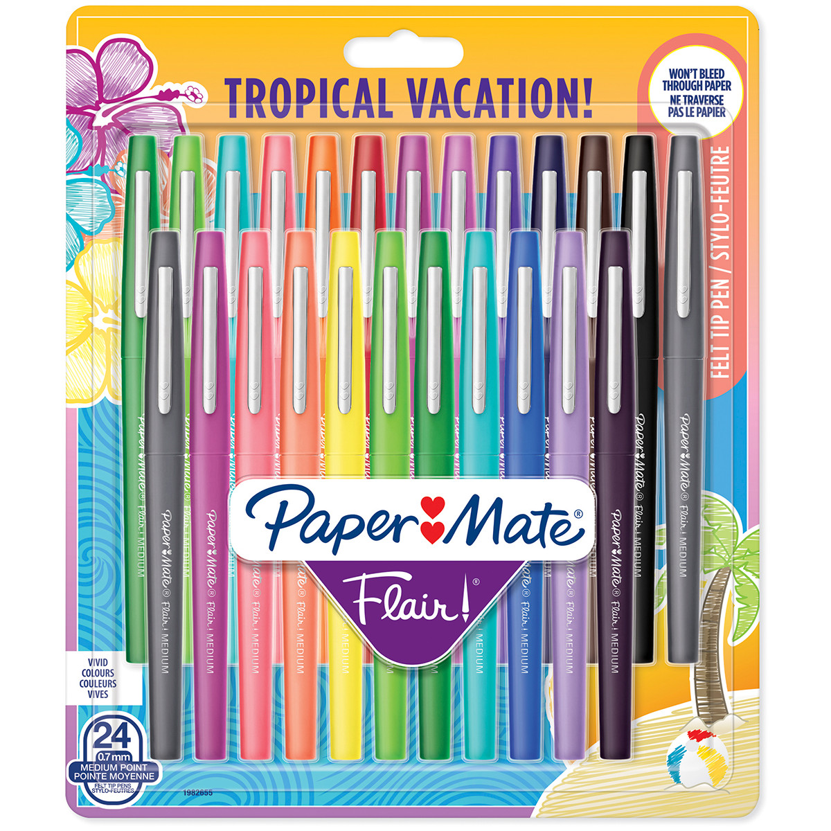 Papermate Flair Original Fibre Tip Pen - Medium - Tropical Colours (Blister of 24)