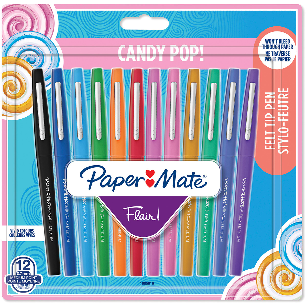 Paper Mate Flair Felt Tip Pens, Medium Point (0.7 mm), Blue, 12