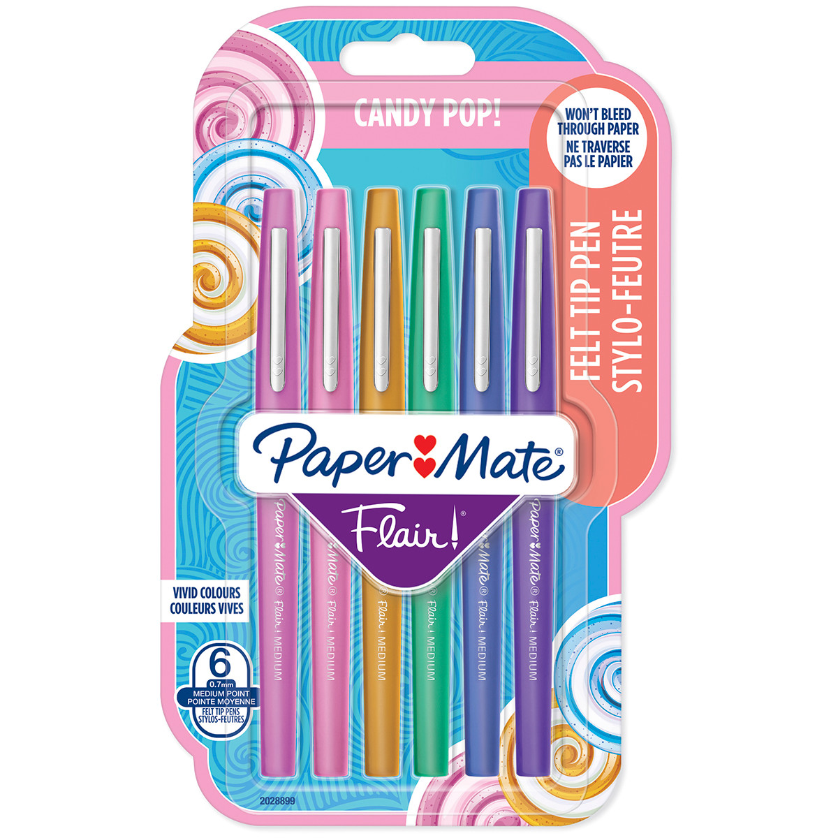 Papermate Flair Original Fibre Tip Pen - Medium - Candy Colours (Pack of 6)