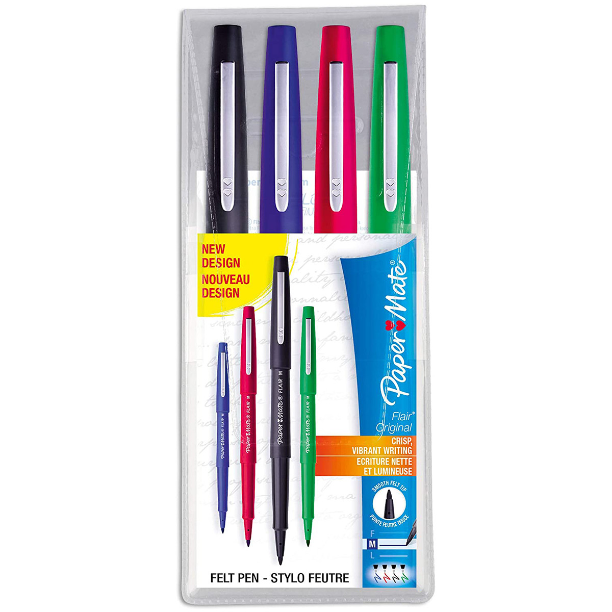 Papermate Flair Original Fibre Tip Pen - Medium - Standard Colours (Pack of 4)