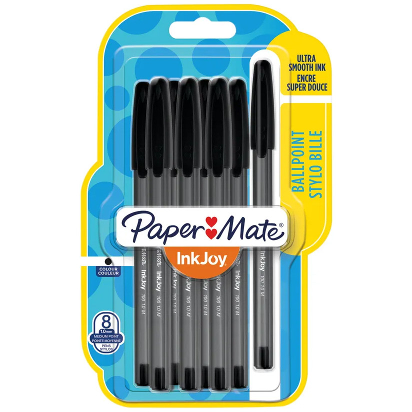 Papermate Inkjoy 100 Capped Ballpoint Pen - Medium - Black (Blister of 4), 1956714