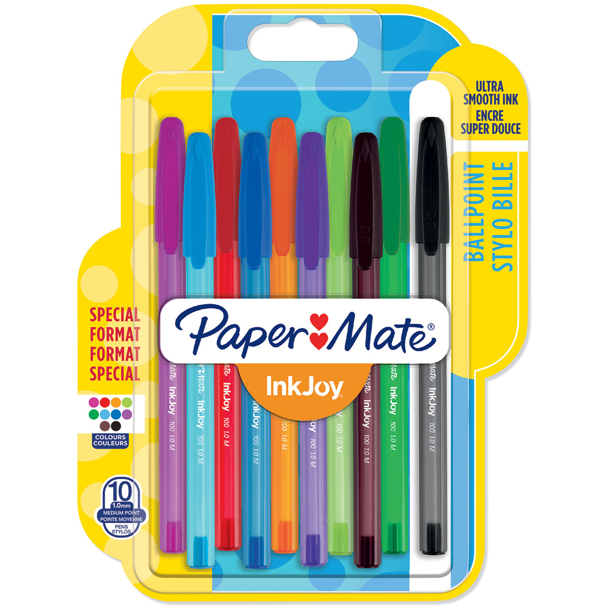 Papermate Inkjoy 100 Capped Ballpoint Pen - Medium - Assorted Colours  (Blister of 10), 1956751