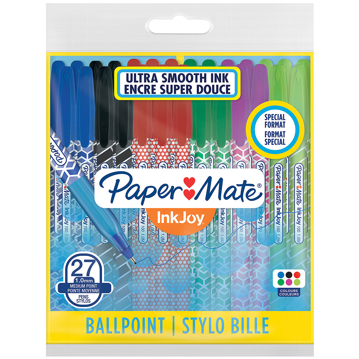 Papermate Inkjoy Wrap 100 Capped Ballpoint Pen - Medium - Fun Colours (Pack of 27)