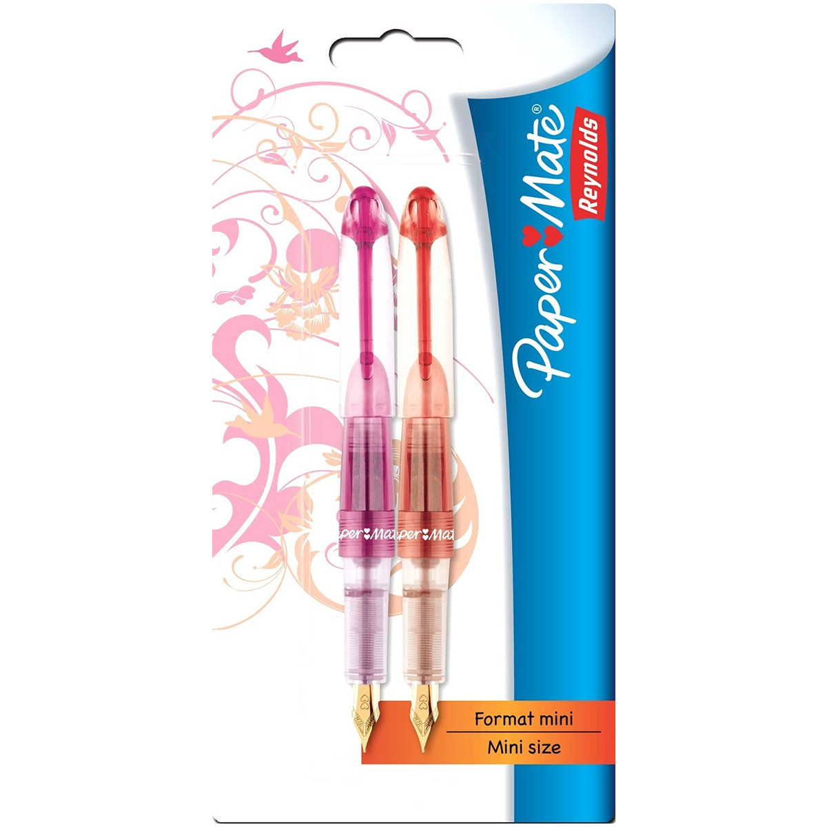 Papermate Mini + Fountain Pen - Medium - Orange & Pink (Blister of 2)