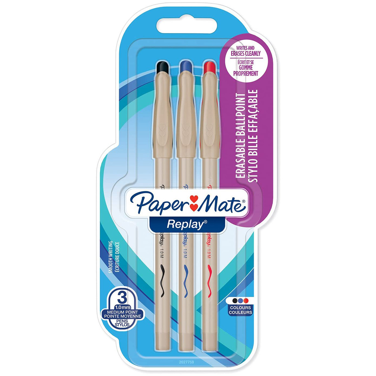 Papermate Replay Erasable Ballpoint Pen - Medium - Standard Colours (Pack of 3)
