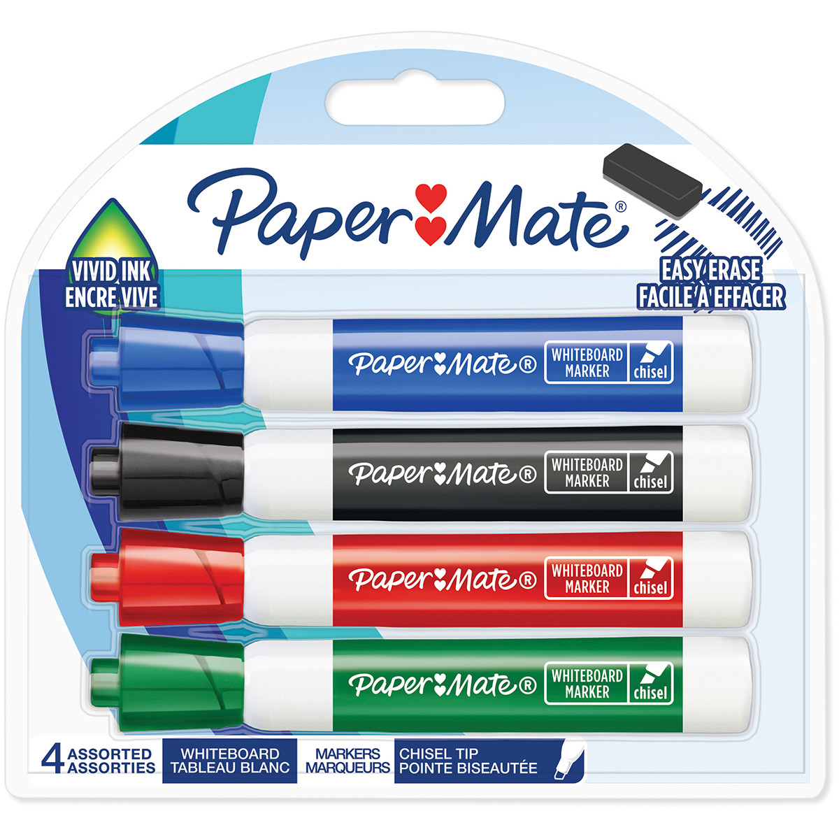 Papermate Whiteboard Marker Fine - Chisel Tip - Assorted Colours (Blister of 4)
