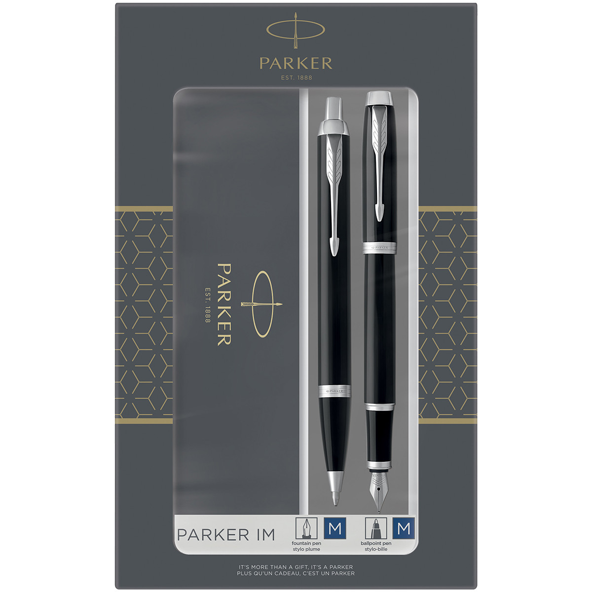 Parker IM fountain & Ballpoint Pen Gift Set - Gloss Black Chrome Trim
